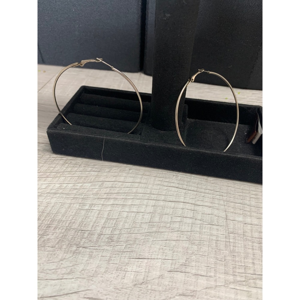 Womens Silver Tone Oversized Thin Hoop Earrings 2.5 Inch Latch Back Minimalist‎
